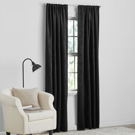 Mainstays Shimmer Rod Pocket 99% Blackout Curtains, Set of 2, Black, 37" W x 84" L