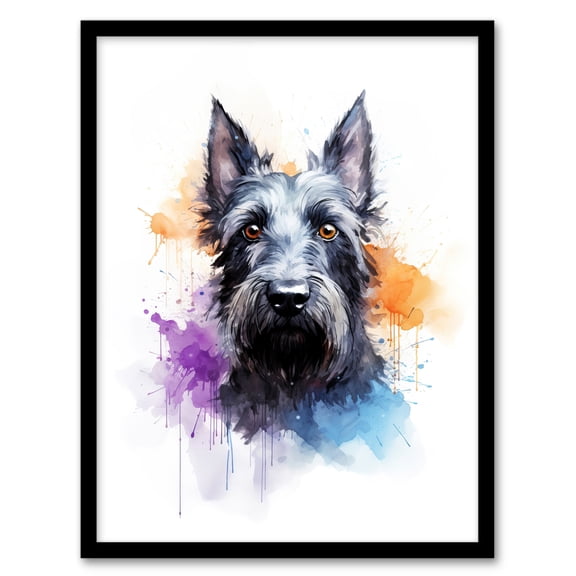 Scottish Terrier Lovers Gift Watercolour Pet Portrait Painting Artwork Art Print Framed Poster Wall Decor 12x16 inch