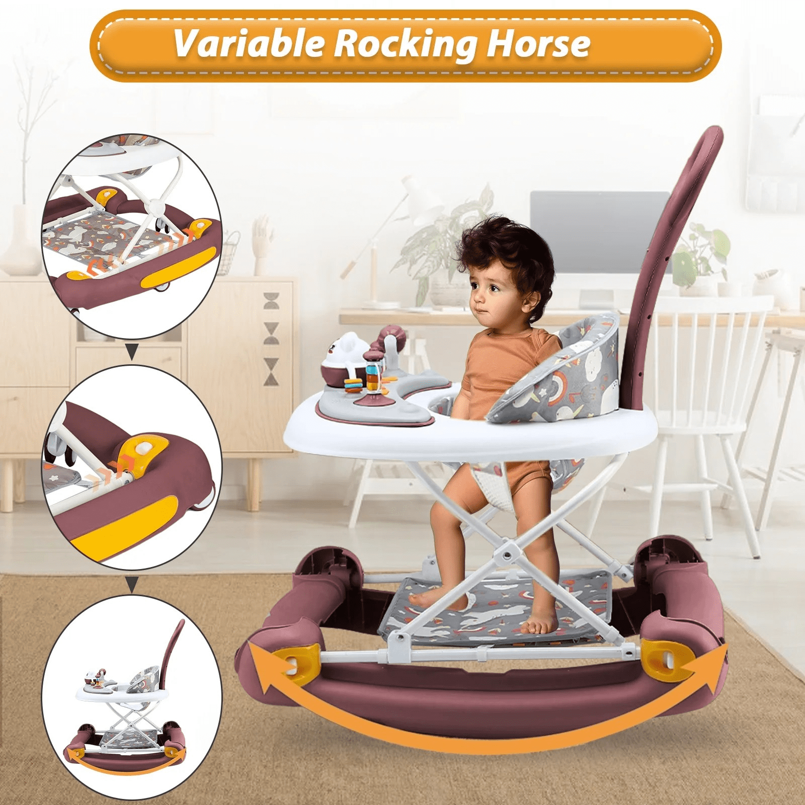 JieC 6-in-1Foldable Push Walker with Musical Activity Station for 6-24 Months for Boys Girls Babies 6-36 Months,Red