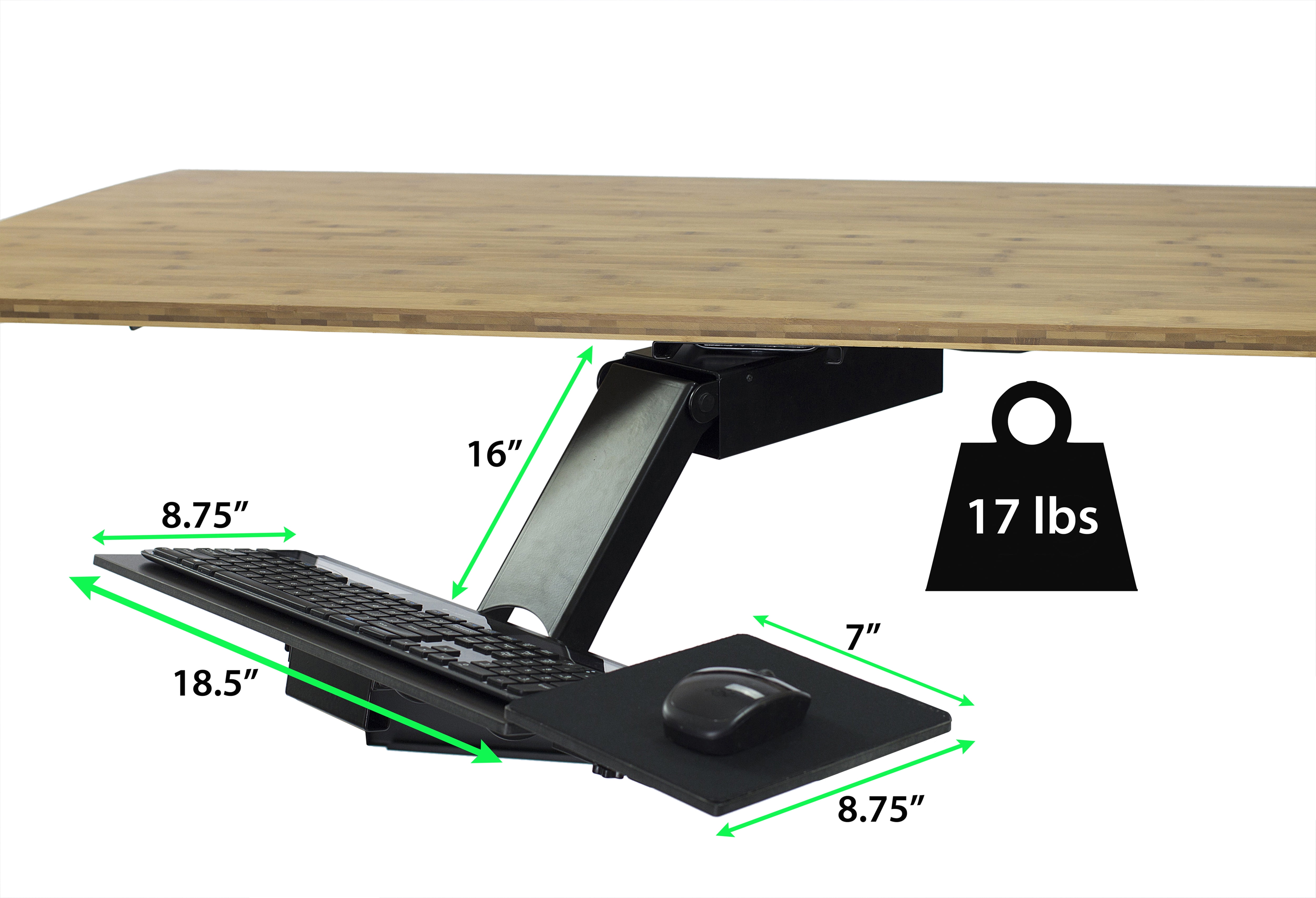 Adjustable Sit Stand Keyboard Tray Under Desk – Ergonomic Slide-Out Keyboard Drawer with Height & Tilt Adjustment, 360° Swivel, and Mouse Pad