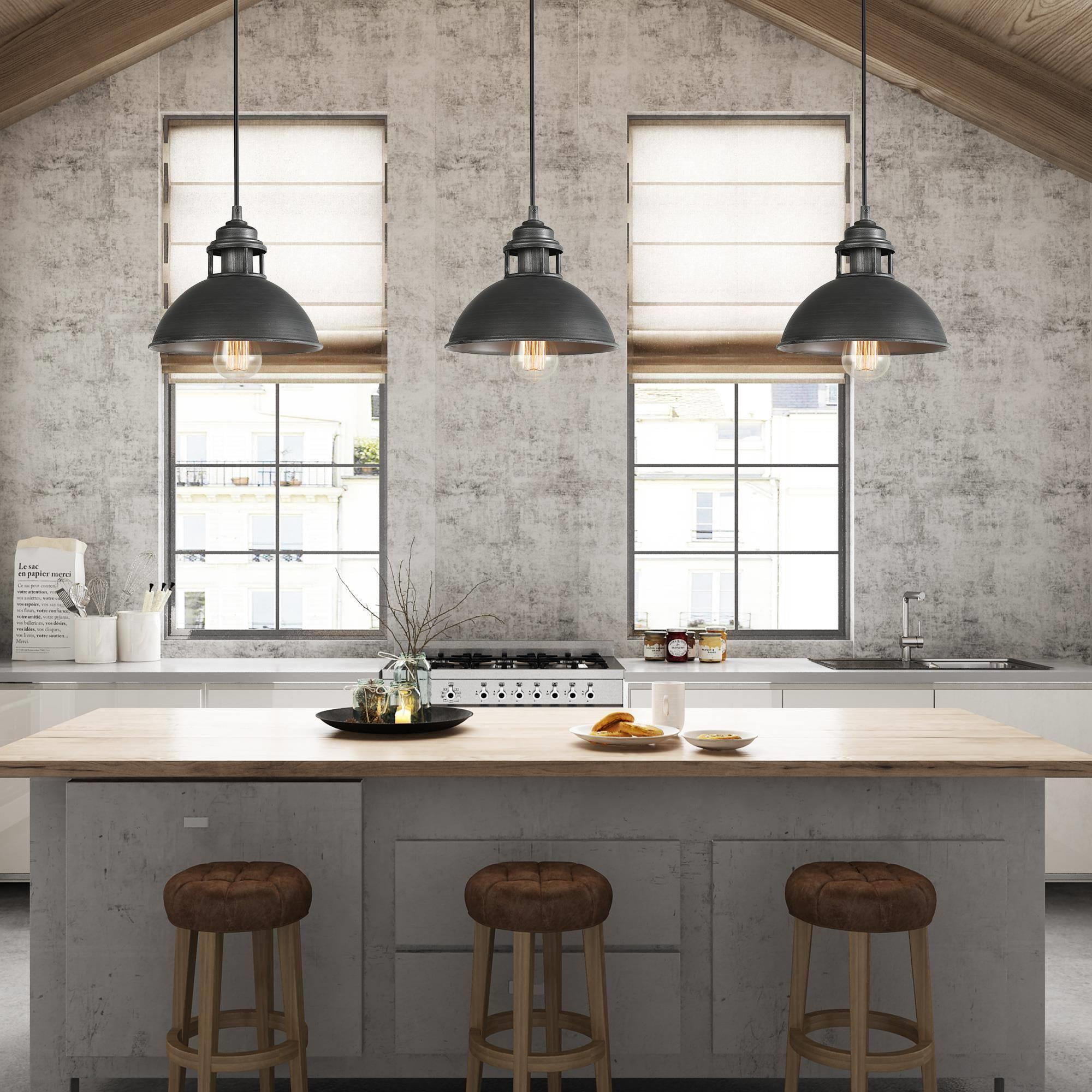LNC 1-Light Matte Black and Brushed Grey Farmhouse Dome LED Mini Kitchen Island Light