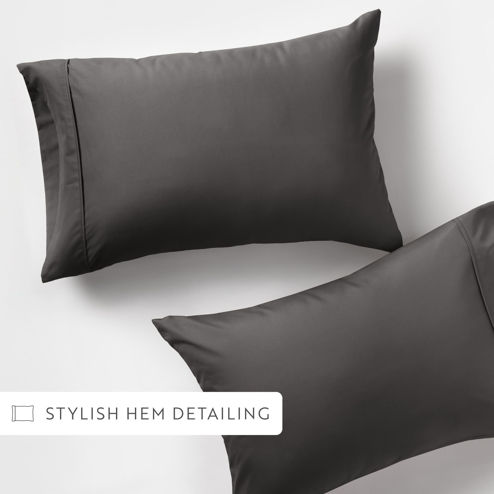 Noble Linens 2 Piece Pillow Case Set, Gray, Standard/Queen