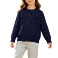 thumbnail image 6 of AUDeals Girls Cable Knit Cardigan Crewneck Button Sweater Long Sleeve Cotton Knitted Preppy Fall Ribbed Knitwear Outerwear Sweater Tops (Navy, 5-6 Years), 6 of 6