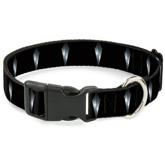 Marvel Comics Pet Collar, Dog Collar Plastic Buckle, Black Panther Tooth Necklace Black Silvers, 7 to 8.5 Inches 0.5 Inch Wide