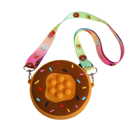 Seyurigaoka Push it Pop Bubble Silicone Shoulder Bag, Portable Doughnut Zipper Cross-Body Bag with Adjustable Strap for Girls, Gift for Kids