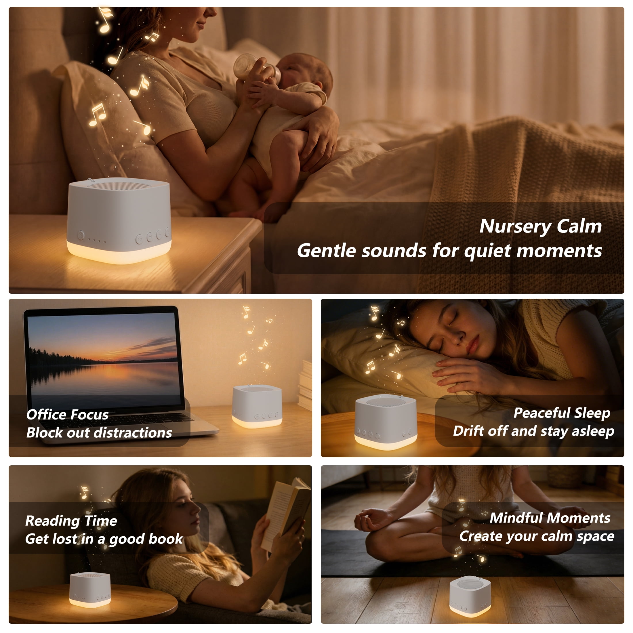 White Noise Machine for Baby & Family, 20 Non-Looping Soothing Sounds, Memory Function, Adjustable Volume, AC/USB Powered with Sleep Timer (White)