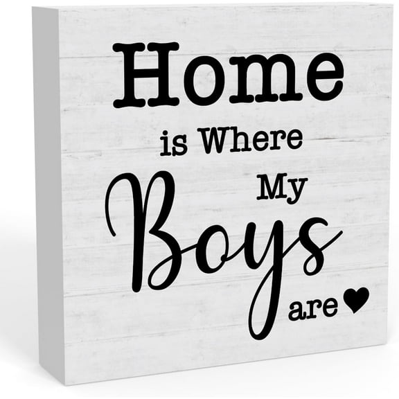 Zomyto 5"x5" Inspirational Home is Where My Boys are Sign, Home Shelf Table Desk Decor, Family Decor Boy Mom Momma Gifts for Women