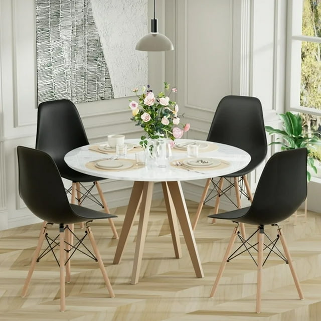 4 Pieces Mid Century Modern DSW Shell Lounge Plastic Kitchen, Dining, Bedroom, Living Room Side Chairs,Black