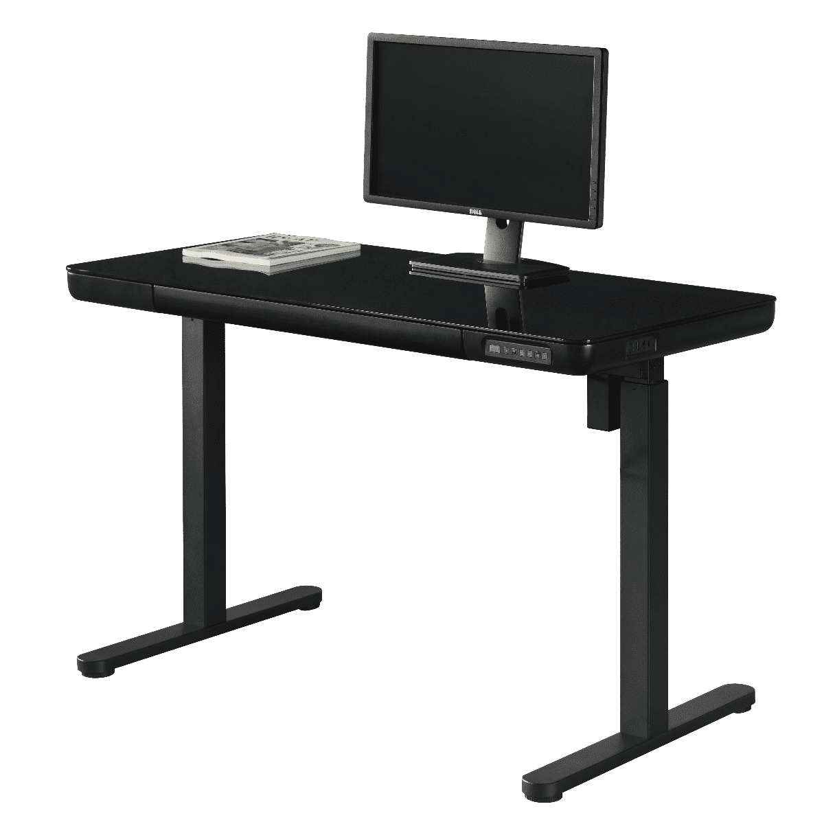KOWO48" K3024 Electric Height Adjustable Standing Desk with Tempered Glass Top，47.2 x 23.6 in, Black, 1 Pack