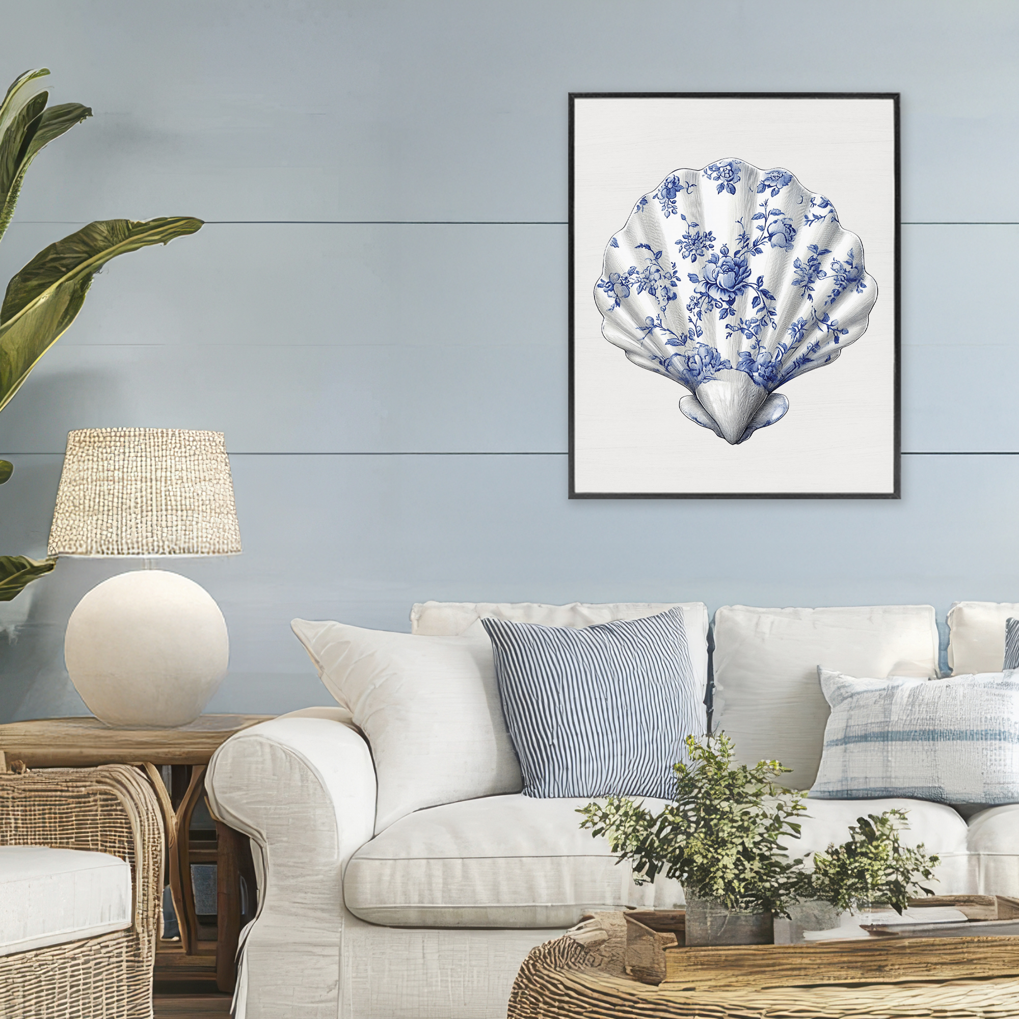Funky Toile Seashell Black Framed Giclee Art, design by Lettered and Lined