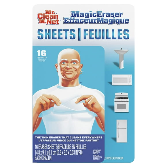 Mr. Clean Feuilles de Nettoyage Effaceur Magique, la Puissance d'Un Effaceur Magique dans une Feuille de Nettoyage Fine, flexible, Jetable, 16 Unités