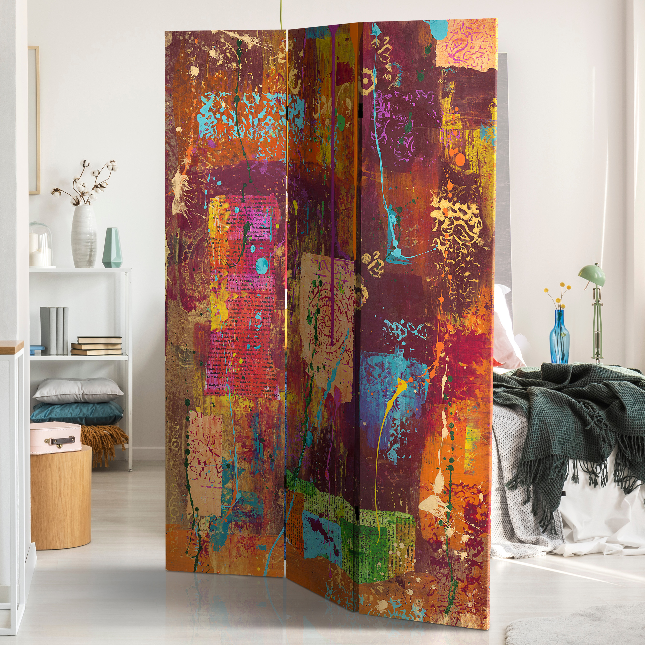 Red Lantern 6 ft. Tall India Double Sided Canvas Room Divider