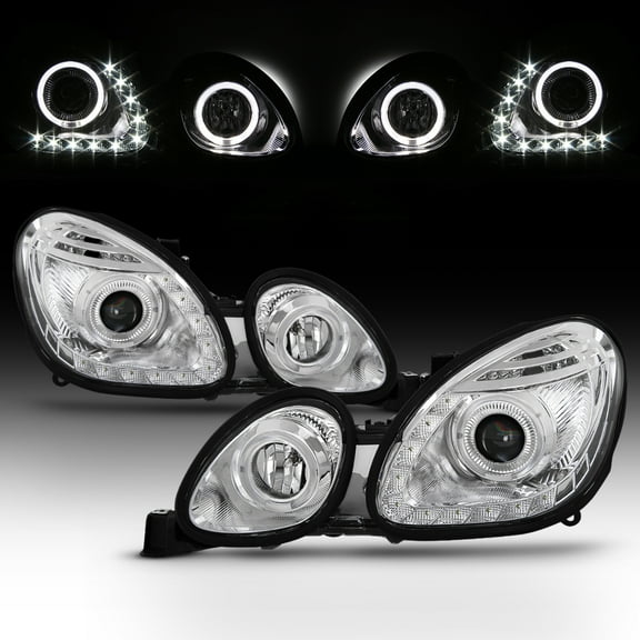 AKKON - For 98-05 Lexus GS Dual Halo Ring LED DRL Clear Lens Projector Headlights Lamp L R