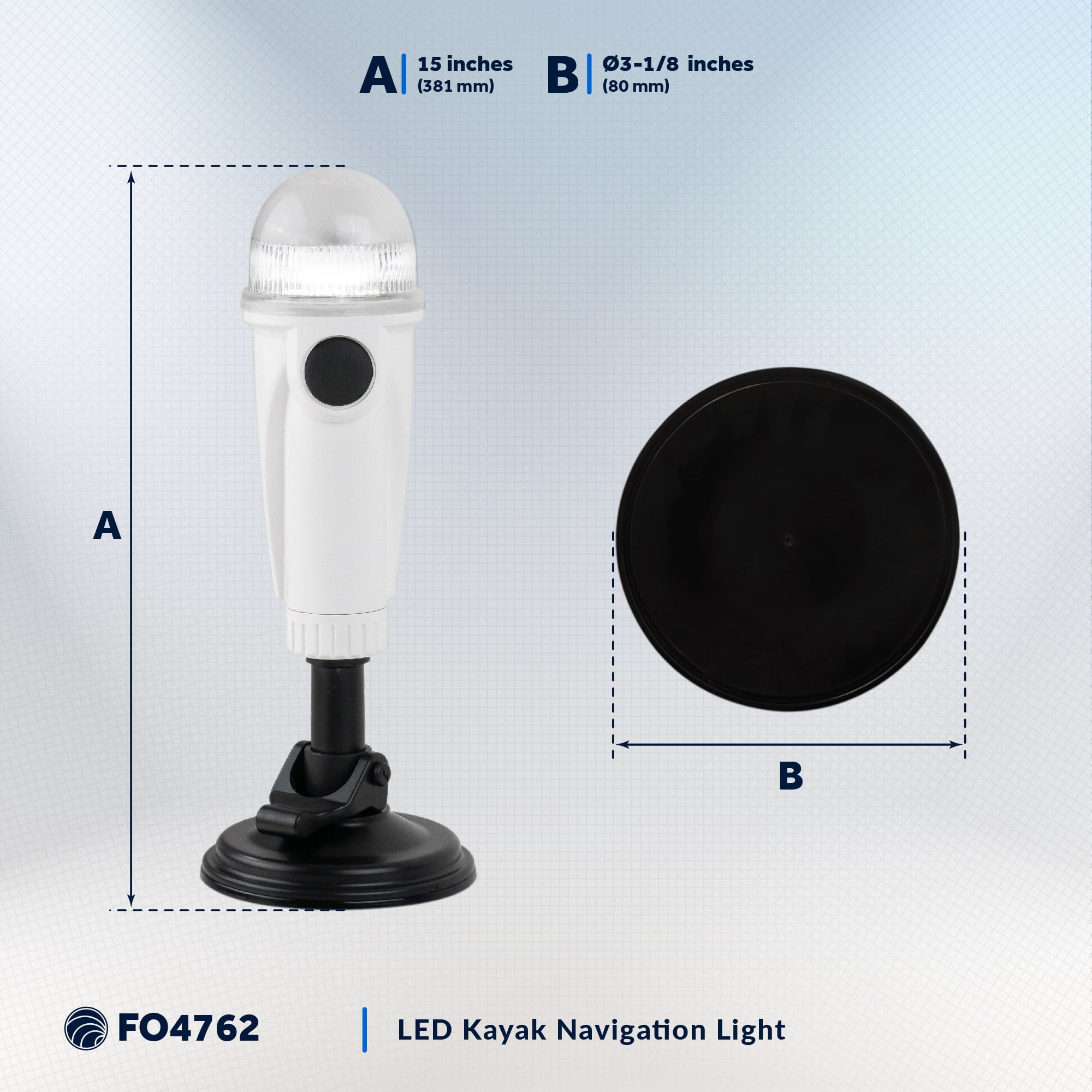 Five Oceans Kayak Lights - Stern Lights for Boats, Anchor Light, 15-inch, Battery-Powered LED Kayak Lights for Night Kayaking with Suction Cup for Small Boat, Canoe, Dinghy, Paddle Board - FO4762