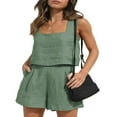 thumbnail image 1 of Women 2 Piece Outfits Linen Matching Set Vest Crop Tank Tops with Shorts Summer Going Out Trendy Vacation Set, 1 of 7