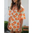 thumbnail image 6 of Argulvti Women Summer Shorts Outfits, Flower Print Turn-Down Collar Short Sleeve Shirts Tops Elastic Waist Shorts Set, 6 of 8