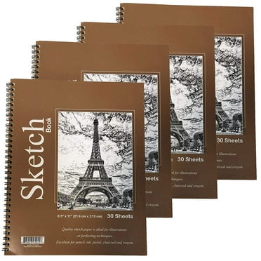 GIFTEXPRESS® Bound Spiral Premium Sketch Book Sketch Pads Set, 4 Pads x30-Sheets, 8.5" x 11" Side Wire Bound, White 120 Paper Sheets for Pencil Ink Pastel