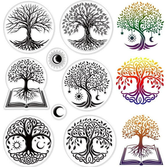 Tree of Life Clear Stamps for Card Making Decoration Scrapbooking Moon Silicone Rubber Stamp for Greeting Cards Photo Album Diary Decor DIY Craft white