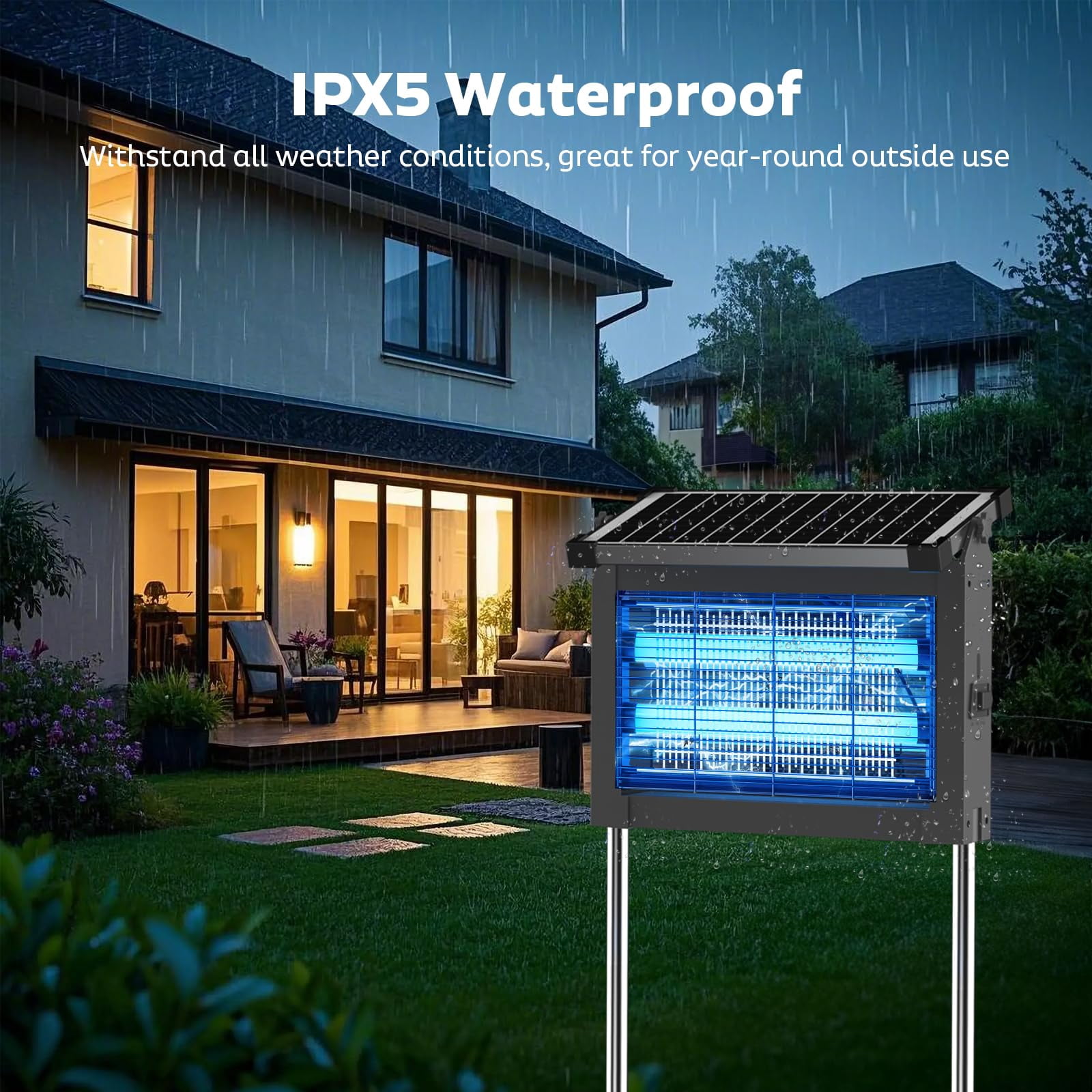 Solar Zapper Outdoor  Mosquito Waterproof Electric Fly Rechargeable Killer Lamp With 10w Panel 4500v Cordless For Backyard Patio Garden Rv Camping