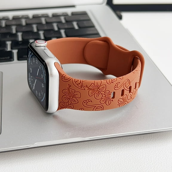 3 Pack Floral Engraved Silicone Bands Compatible with Apple Watch Band 42mm 44mm 45mm 49mm Women, Soft Sport Wildflower Strap for iWatch Ultra Series 9 8 SE 7 6 5 4 3 2 1, Brown