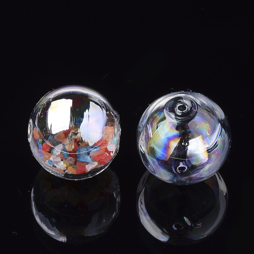 100 pc Handmade Blown Glass Globe Beads AB color Plated Round Clear AB 14~14.5x14mm Hole: 1.5~2mm Glass