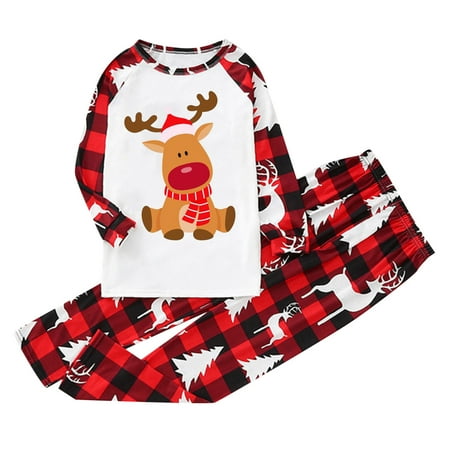 

Christmas Pajamas for Family Parent-Child Outfit Winter Fall Kinds Matching PJ s With Print Plaid Printed Long Sleeve Tee Bottom Loungewear Pajama Sets