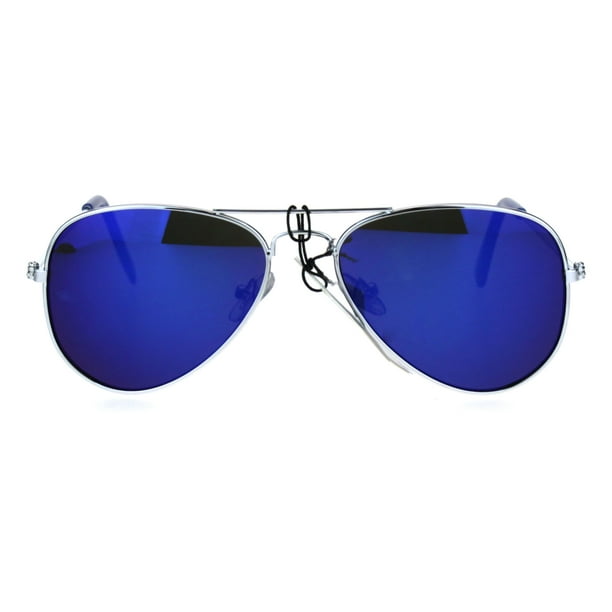 Kids Child Size Color Mirrored Wired Rim Aviator Sunglasses Dark Blue