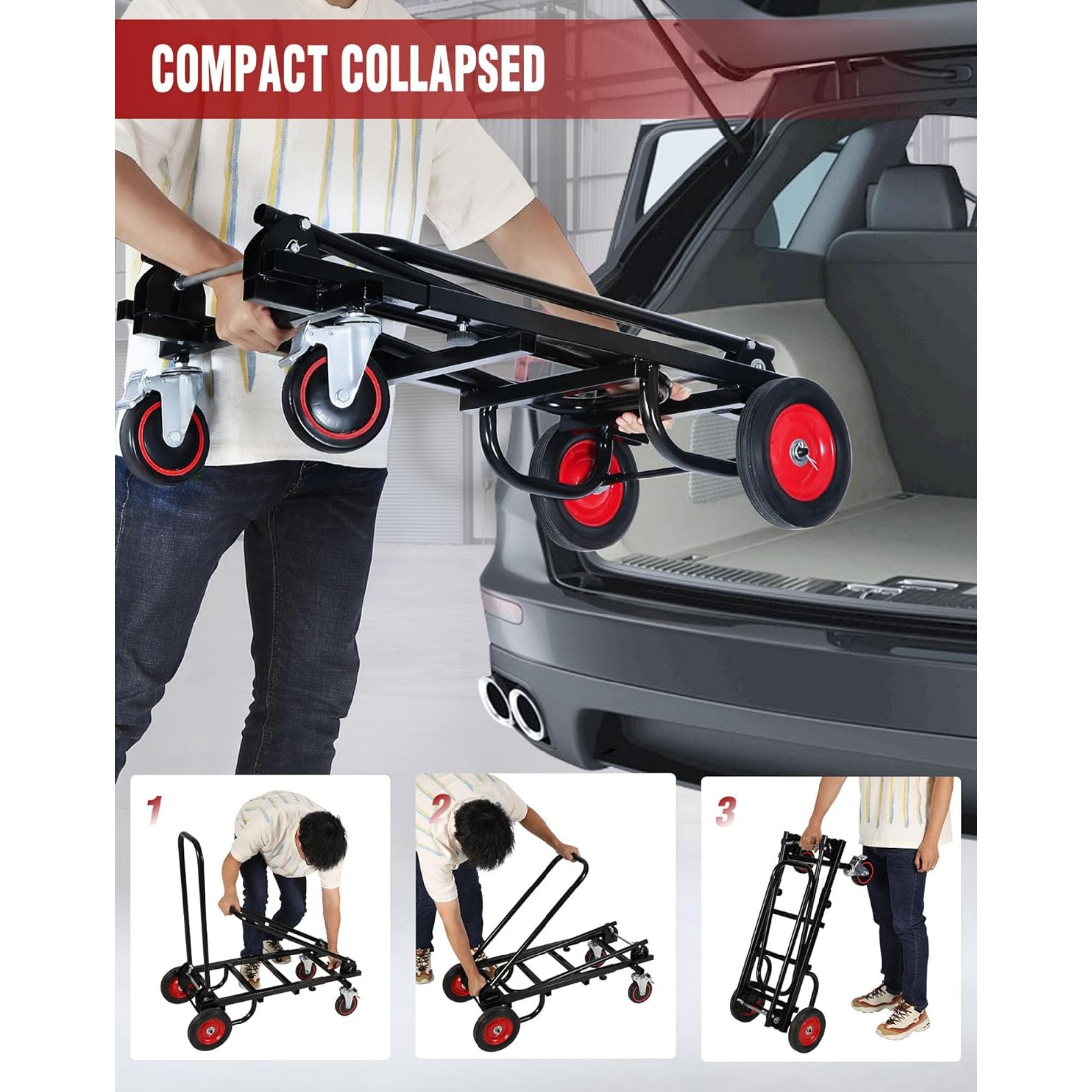 RedSwing Folding Hand Truck – 8-in-1 Convertible Heavy-Duty Dolly Cart with R-Trac Wheels, 330 lbs Capacity