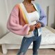 thumbnail image 1 of Suéter de cuello en V para mujer, chaqueta informal de manga larga con capucha de colores, suéter para mujer, 1 of 5