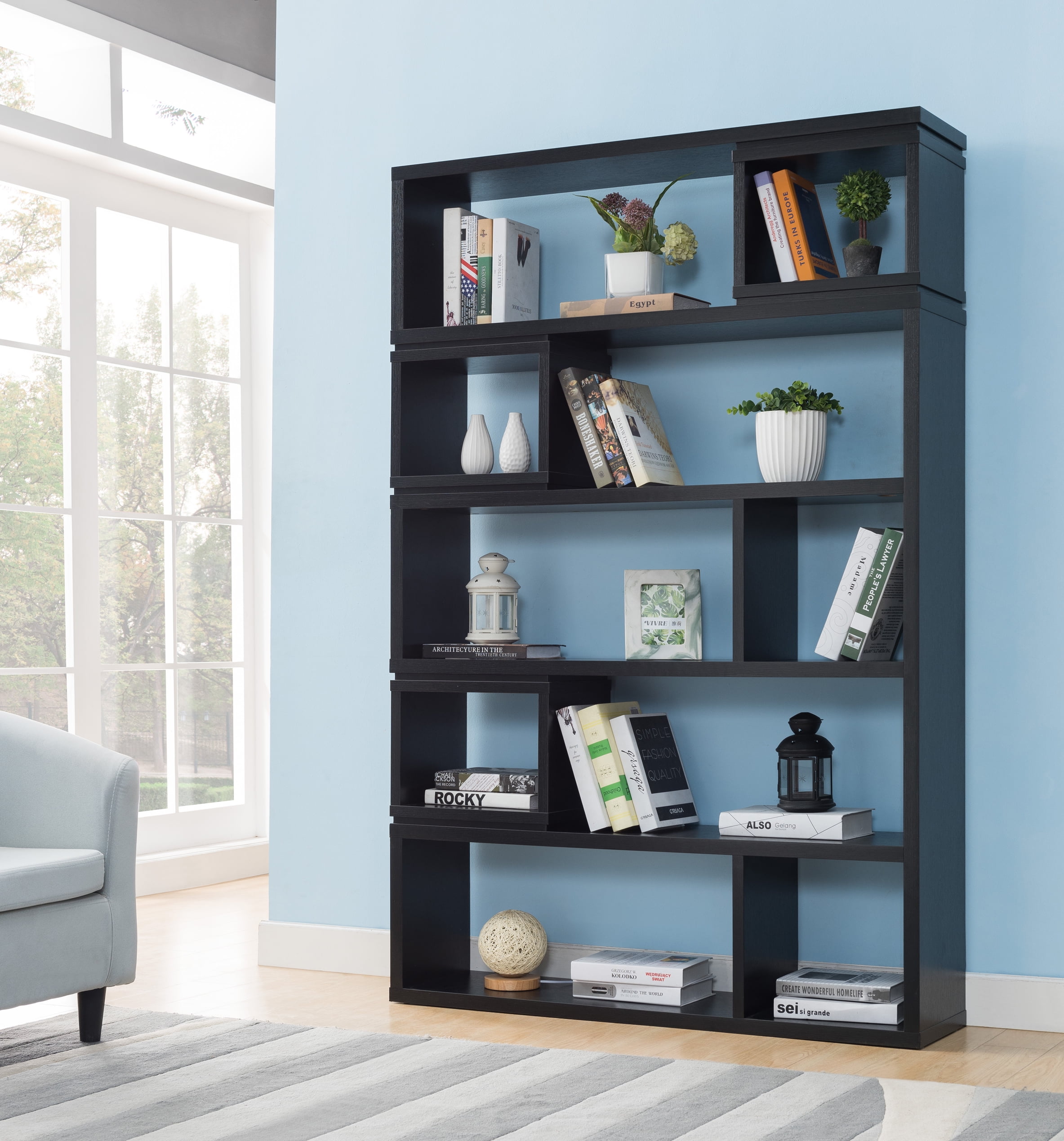 Furniture of America Sunderland Modern 5Tier Bookcase, Black Walmart