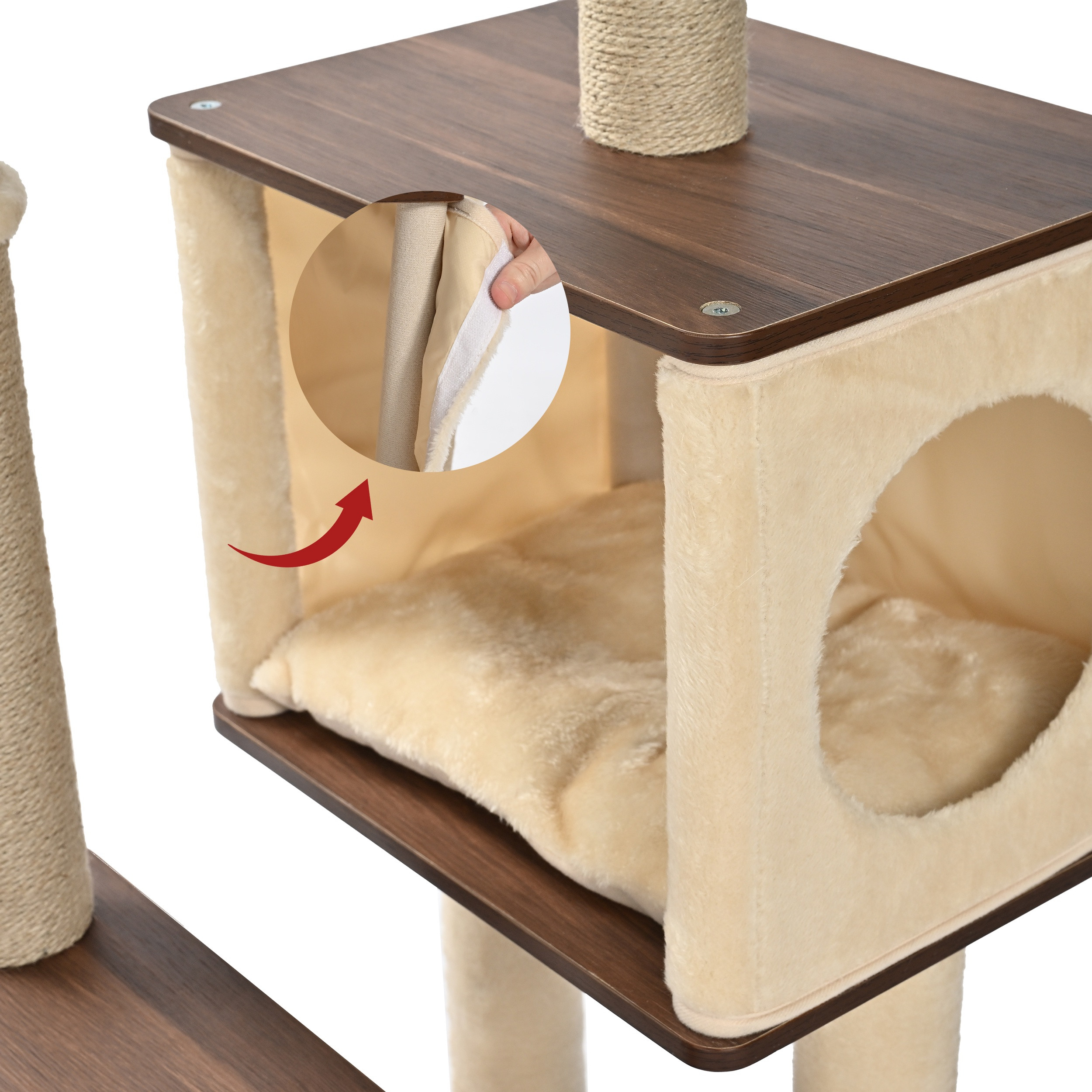 Vibrant Life 6-Level 56" Cat Tree with Grooming Brush and Condo, Beige