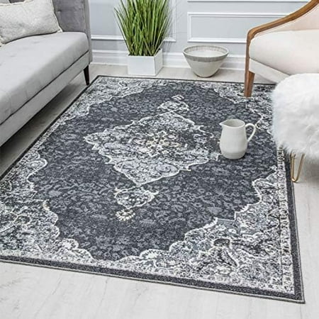 Harper HY50D Transitional Distressed Vintage Area Rug 8'0"X10'0", Black Velvet Petunia