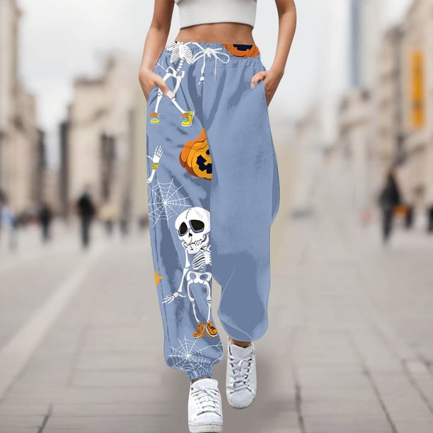 WILLBEST Pantalones Casuales Para Mujer, Cómodos Pantalones Deportivos Con Estampado de Halloween, Pantalones Deportivos Suaves Con Cintura Elástica Para Uso Diario, Ideales Para Relajación y Ocio.