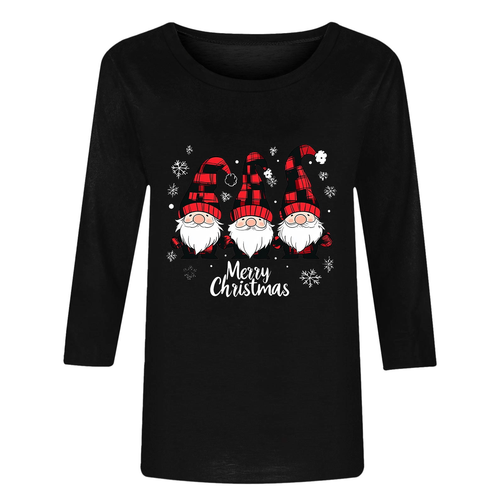 Lcziwo Womens Christmas 3/4 Sleeve Tees Round Neck Fall Spring