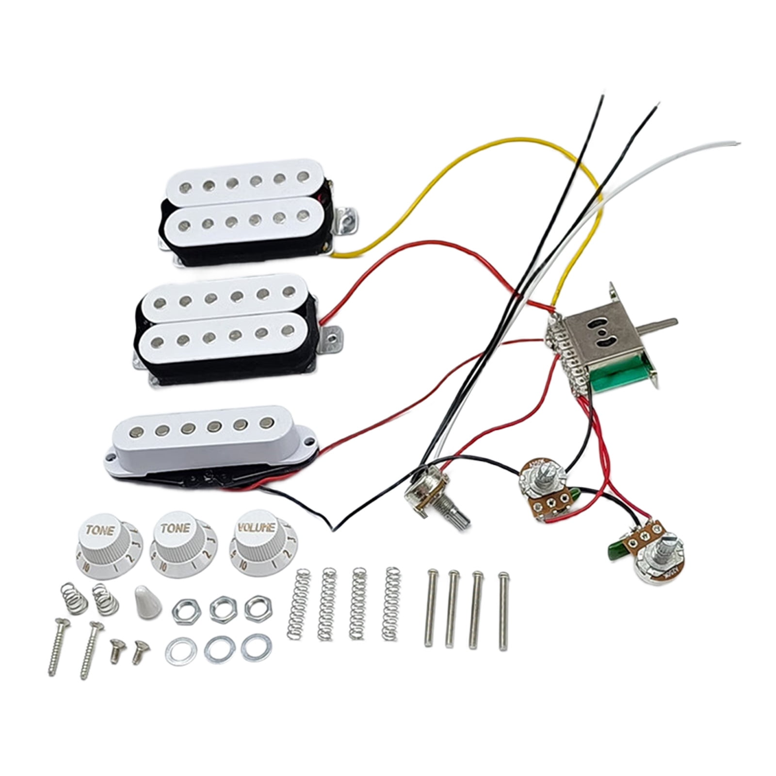 RUISINERY Single Coil Pickups with Prewired Wiring Harness 2 Tone 1 Volumes 5 Way Switches Electric Guitar Replacement Part Set