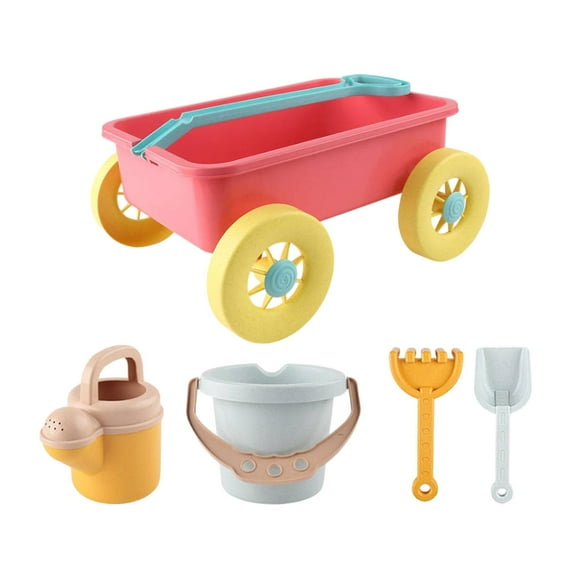 Runquan 5 Pieces Kid Wagon Toy Fun Outdoor Games Sand Toys Set for Yard Beach Garden Red