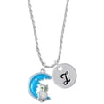 thumbnail image 1 of Delight Jewelry Silvertone Large Clear Crystal Owl on Hot Blue Moon Silvertone Script Initial Disc - I - Charm Necklace, 20"+3", 1 of 4