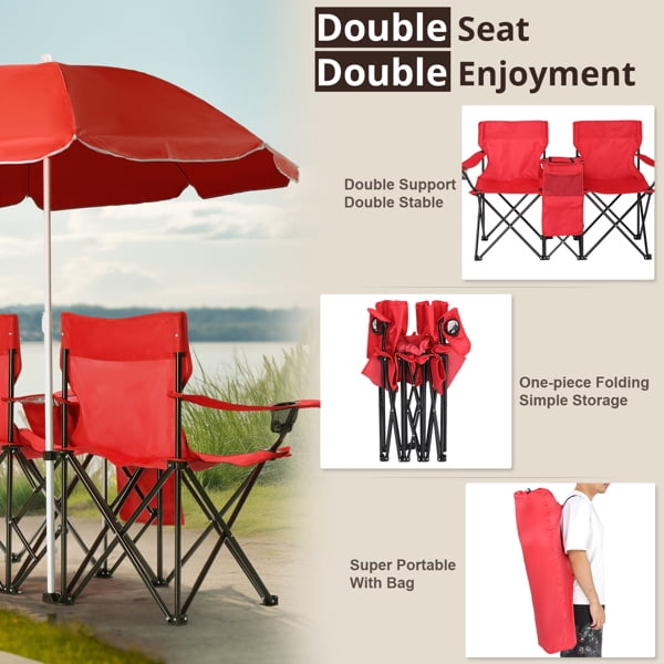 Alvantor 2-Seat Folding Outdoor Chair with Removable Umbrella, Red