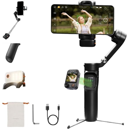 hohem iSteady V3 Ultra Gimbal Stabilizer for iPhone,Phone Gimbal with AI Tracking and Bi-Fill Light Built-in Extendable Rod & Tripod,Detachable Remote Control,Stabilizer for Video Recording (Black)