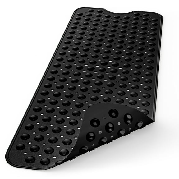 39" x 16" BathTub & Shower Mat ,Power Grip Wet Floor Non-Slip for Bathroom, 30% Longer Bathtub Mats, 200 Suction Cups, Drain Holes, Machine Washable, Black
