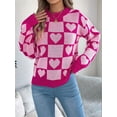 thumbnail image 4 of Womens Mock Neck Sweater Long Sleeve Block Cute Heart Knit Fall Winter Tops Ribbed Knit Pullover Sweaters Pink M, 4 of 9