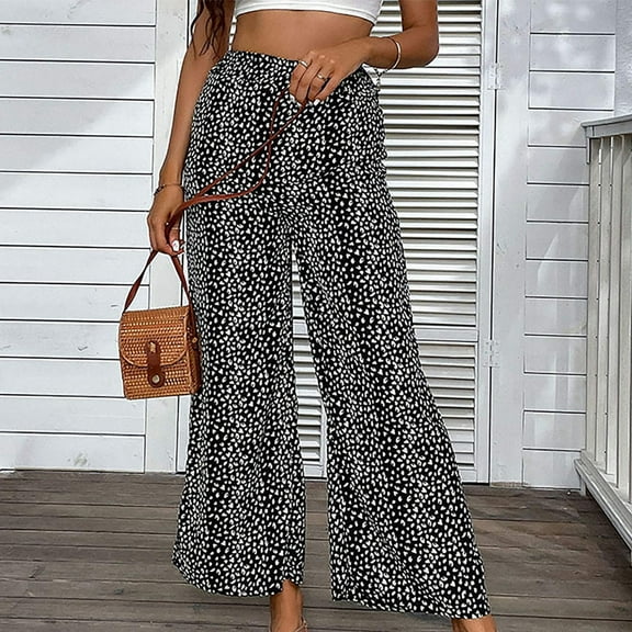 LEBONYARD Wide Leg Pants Clearance,Women Fashionable Casual Cropped Wide Leg Pants Black M