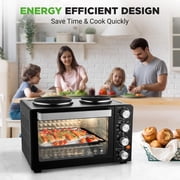NutriChef 2-in-1 Convection Oven & Cooker, 30 Quart 1500W Multi-Function Oven with Dual Hot Plates, 7 Cooking Modes, Rotisserie, Broil & Bake, 19.6x16x13.5