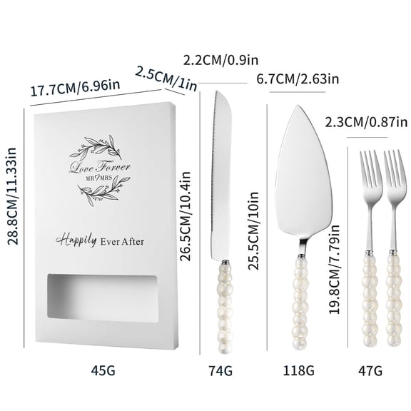 Wedding Cake Knife and Server Set, Ceramic Pearl Handle Cake Cutting Set for Weddings, Engagements, Anniversaries, and Engagement Gifts for Couples