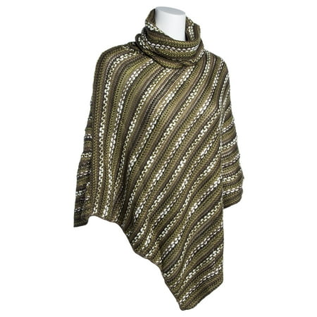 Maroon Striped Performance Polo - Womens Striped Knitted Turtleneck Poncho Top Sweater Shawl Ladies Pullover Scarf