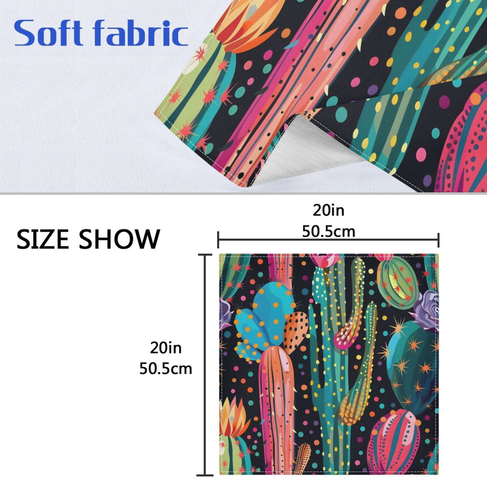 JSTEL Cactus Polka Dots Rainbow Cacti Cloth Napkins Set of 6, 20x20 Inch Washable and Reusable Napkin for Decoupage Dinner Party Everyday Use