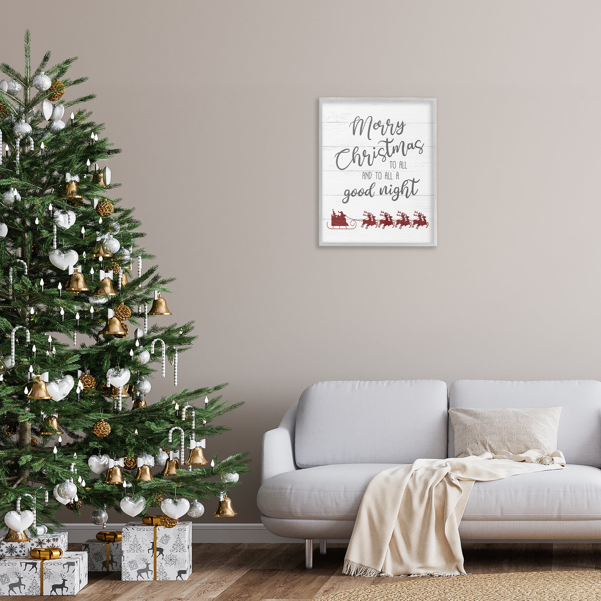 Stupell Industries To All A Good Night Christmas Holiday Painting Gray Framed Art Prints Wall Art, 24 x 30