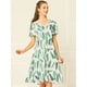 thumbnail image 5 of Vestido fluido bohemio para mujer con estampado de hojas de verano vestidos de gasa con mangas aleteo Verde blanco M, 5 of 6