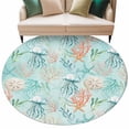thumbnail image 2 of Teal Jellyfish Starfish Round Living Room Rugs 5 ft, Summer Beach Coral Shell Blue Washable Area Rug with Non-Slip Sturdy Edge Binding Round Carpet for Entryway Kitchen Bedroom Bathroom, 2 of 9