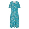 thumbnail image 3 of Oplxuo Casual Dress for Women Flowy V Neck Short Sleeve Floral Maxi Dresses Lightweight Summer Beach Vacation Clothes, 3 of 4